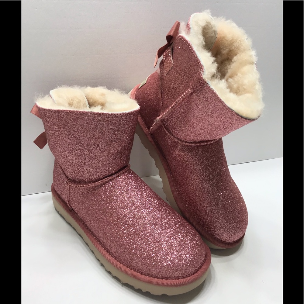 NEW UGG Mini Bailey Bow Pink Sparkle Womens Boots - Picture 8 of 8